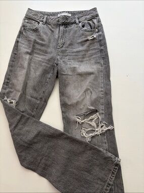 Garage Gray Distressed Straight Leg Jeans